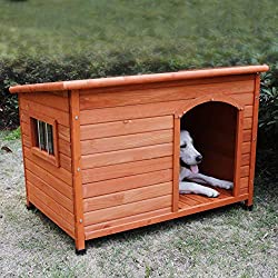 ROCKEVER Insulated Wooden Dog House for Outdoors