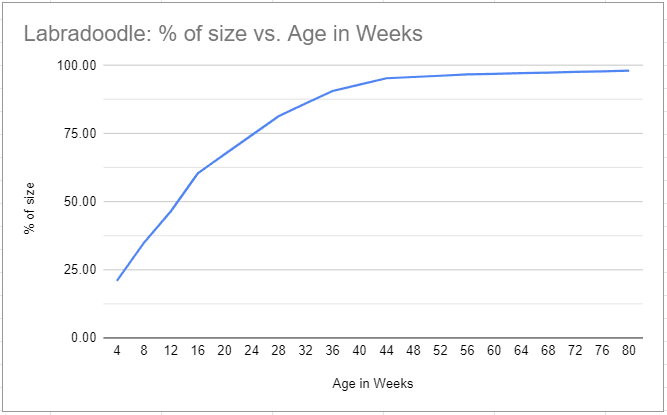 Labradoodle size vs. Age in Weeks