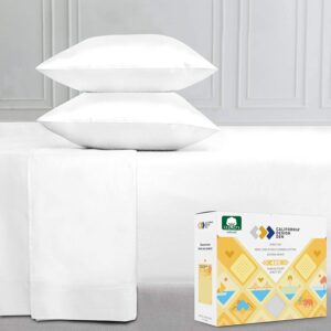 400-Thread-Count 100% Cotton Sheet Pure White Queen-Sheets Set, 4-Piece Long-Staple Combed Cotton Best-Bedding Sheets for Bed, Breathable, Soft & Silky Sateen Weave Fits Mattress