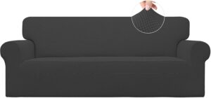 Easy-Going Stretch Sofa Slipcover 1-Piece Couch Sofa Cover Furniture Protector Soft with Elastic Bottom for Kids, Spandex Jacquard Fabric Small Checks(Sofa, Dark Gray)