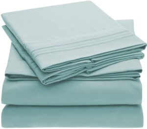 Mellanni Bed Sheet Set - 1800 Bedding - Wrinkle, Fade, Stain Resistant - 3 Piece (Twin, Baby Blue) $35.9