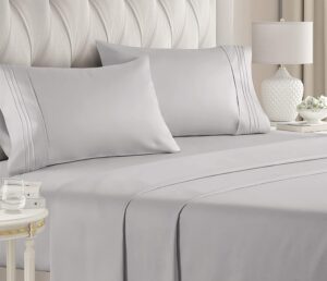 Queen Size Sheet Set - 4 Piece Set - Hotel Luxury Bed Sheets - Extra Soft - Deep Pockets - Easy-Fit - Breathable & Cooling - Wrinkle Free - Comfy – Light Grey Bed Sheets - Queen Sheets – Fitted Sheets $29.99